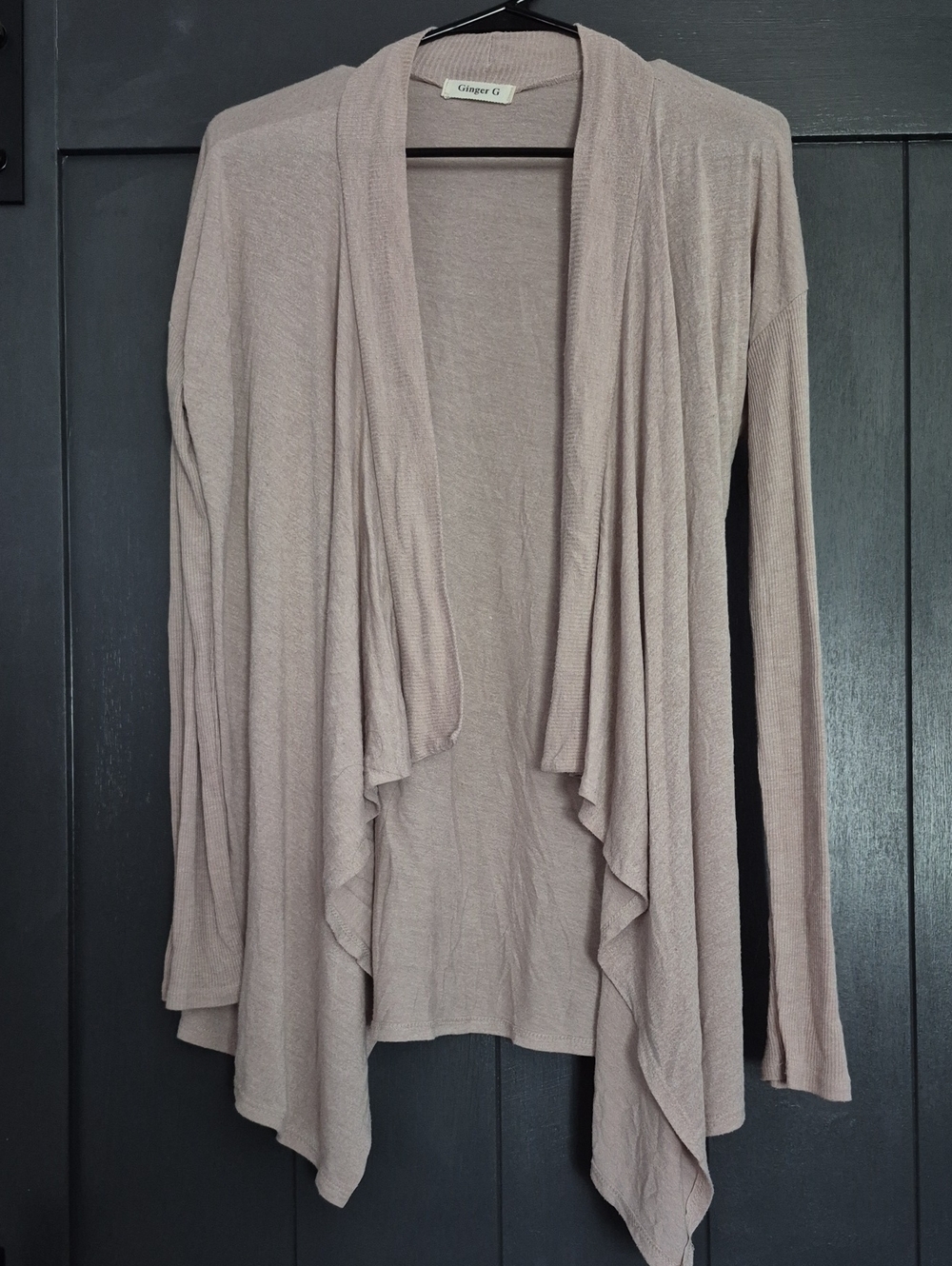 Ginger G Light Taupe Open-Front Waterfall Cardigan